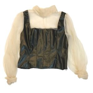 Sunday in Brooklyn Anthropologie Mixed Media sheer Vegan Leather sheer M Top blk